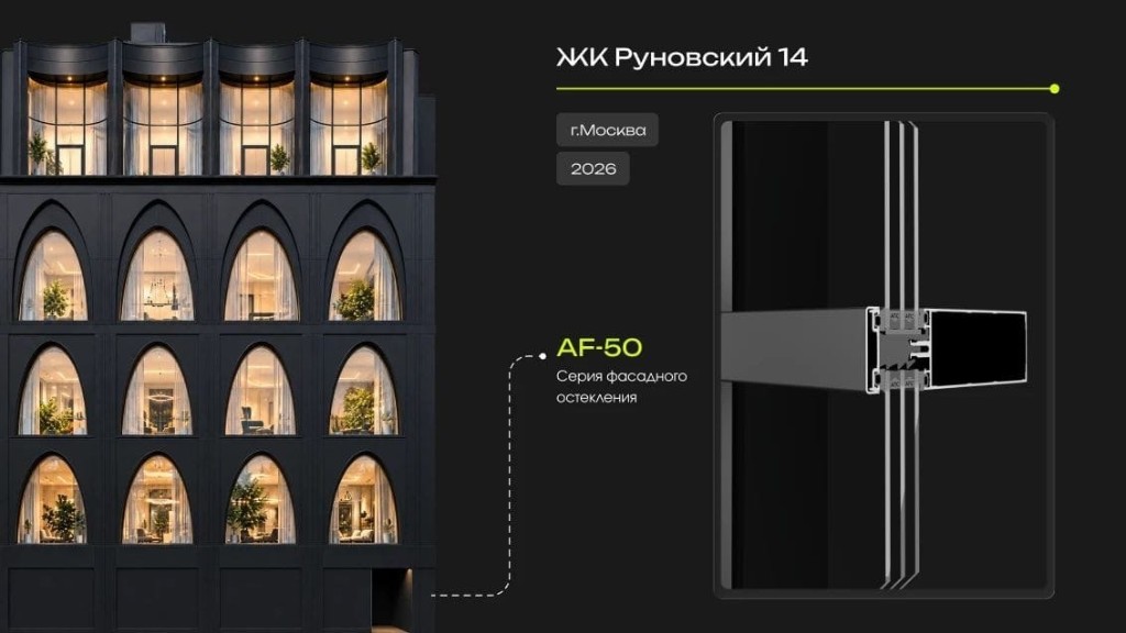 МФК «Руновский 14» в Москве, фасадное остекление ALUSET AF-50